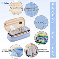 Multi-Compartment Double Zipper Portable Pencil Pouch for Kids (Sky Blue)