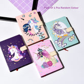 Unicorn Lock Notebook Diary for Kids, Fancy Unicorn Design Diary Notepad for College Students (Pack of 1 Pcs ; Random Color)