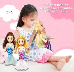 Mermaid Doll Toys for Kids (Pack of 3 Pcs)- Doll Set for Girls- 20 CM Cute Realistic Dolls for Girls, Cute Dolls for Girls, Doll Toys for Kids (3 Pcs) (Dress Color May Vary)