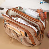 Kawaii Pencil Pouch With Drawstring Pocket (Tan)