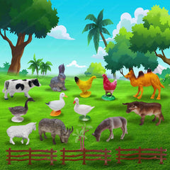 My Farm Animal Figure Toy - 12 Pcs Realistic Animals Toy for Kids with Fence Trees and Eggs