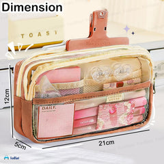 Multiple Compartment Double Zipper Pencil Pouch for Kids (Brown)