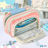 Kawaii Pencil Pouch With Drawstring Pocket (Pink)