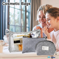 3 Pcs Cosmetic Makeup Pouch with Zipper Lock for Women (Grey)