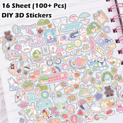 Kawaii Stickers Set – 16 Sheet (100+ Pcs) DIY 3D Stickers for Girls, Aesthetic Sticker, Stickers for Journaling, Scrapbooking, Cute Stickers Set (Honey Cream Rabbit 4x4=16 Sheets)