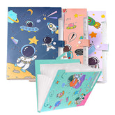 Space Theme File Folder with Button Lock – Pack of 4 Pcs Space Theme Certificates Holder with 6 Pockets