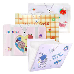 Cartoon Theme File Folder with Elastic Band Lock – A4 Size Certificates Holder with 6 Pockets, Office Documents File, Expandable Folders for Documents