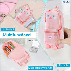 Hangable Canvas Pencil Pouch for Kids (Pink-Cat)