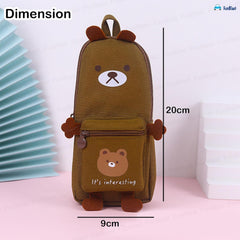 Hangable Canvas Pencil Pouch for Kids (Brown-Bear)
