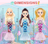 Mermaid Doll Toys for Kids (Pack of 3 Pcs)- Doll Set for Girls- 20 CM Cute Realistic Dolls for Girls, Cute Dolls for Girls, Doll Toys for Kids (3 Pcs) (Dress Color May Vary)