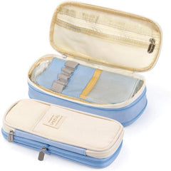 Multi-Compartment Double Zipper Portable Pencil Pouch for Kids (Sky Blue)