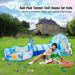 Ocean Theme 3 in 1 Kids Tent with Tunnel, Ball Pool Tunnel Tent House for Kids, Ball Pit Play House Theme for Boys Girls, Babies and Toddlers Indoor& Outdoor (Balls Not Included)