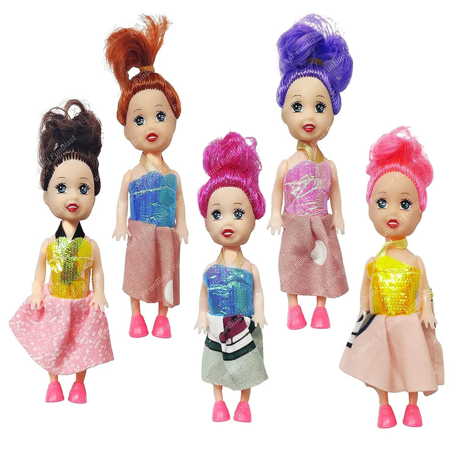 Doll Toys for Kids, (Pack of 5 Pcs)- Small Doll for Girls- 10 CM Cute –  FunBlast