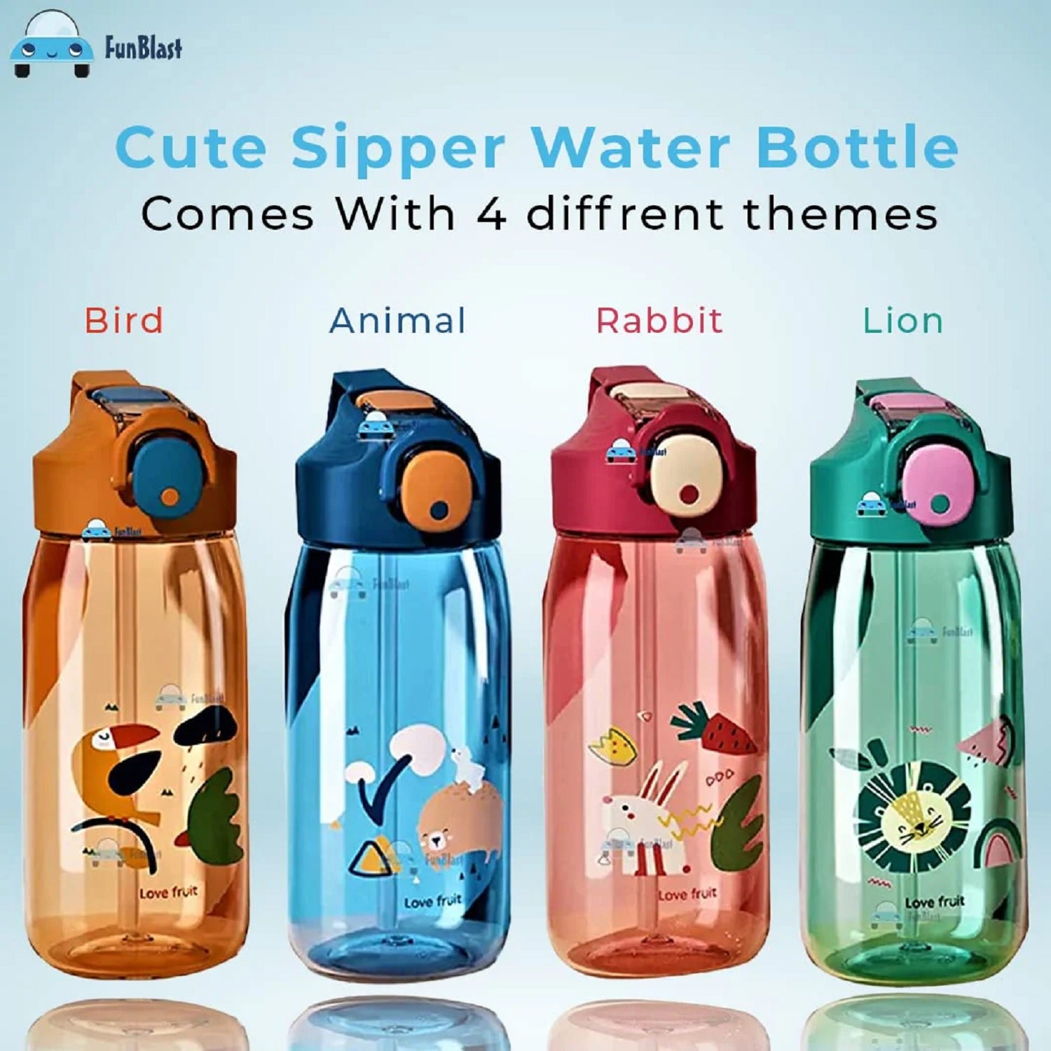 Cute Water Bottle with Straw for Kids – 550 ML – FunBlast