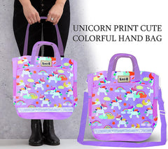 Unicorn Tote Bags - Colorful Multi-Purpose Hand Bag with Zip Lock, Fashion Travel Bag with Handle - 34 X 29 X 11 CM
