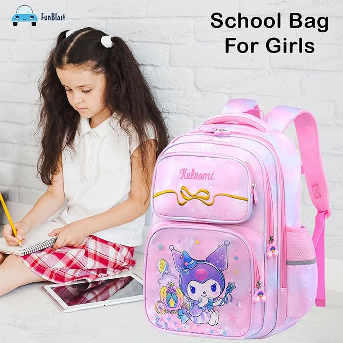 Cute Kawaii School Bag for Girls - Lightweight Multiple Compartments Backpack with Comfortable Shoulder Straps (41 X 32 X 20 Cm)