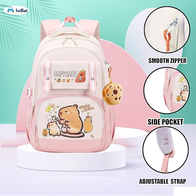 Capybara Print School Bags for Girls, Kids - Large Capacity Backpack for School, Travel, Picnic, Camping Kids 5-12 Years Old (45 X 30 X 20 Cm)