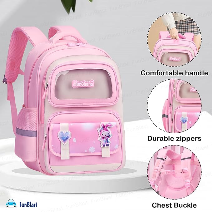 Cartoon Design School Backpack for Girls - Lightweight Burden-Free Stylish Water-Resistant and Durable Bag for Kids 8–12 Years (41 X 31 X 20 Cm)