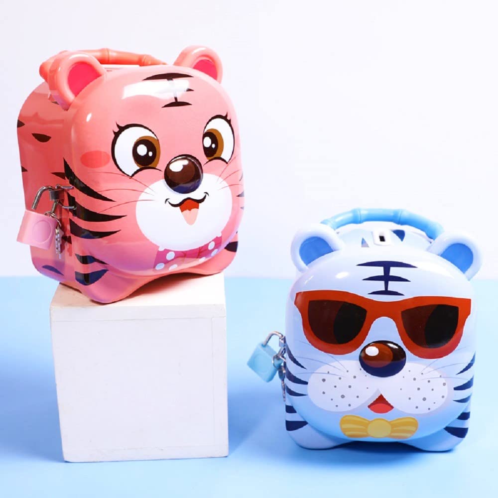 Tiger Coin Box for Kids with Lock and Key – Cartoon Toy Money Bank for Kids Piggy Saving Box for Girls, Boys, Birthday Return Gift for Children