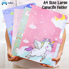 Unicorn File Folder with Button Lock – Pack of 4 Pcs Unicorn Theme Certificates Holder with 6 Pockets, Office Documents File, Expandable Folders for Documents (Pack of 4)