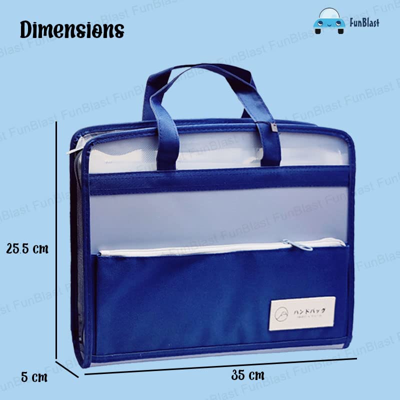 File Folder with Handle and Zipper Lock – A4 Size Folders for Documents, Documents File, Office Documents Certificates Holder with 12 Pockets (Blue)