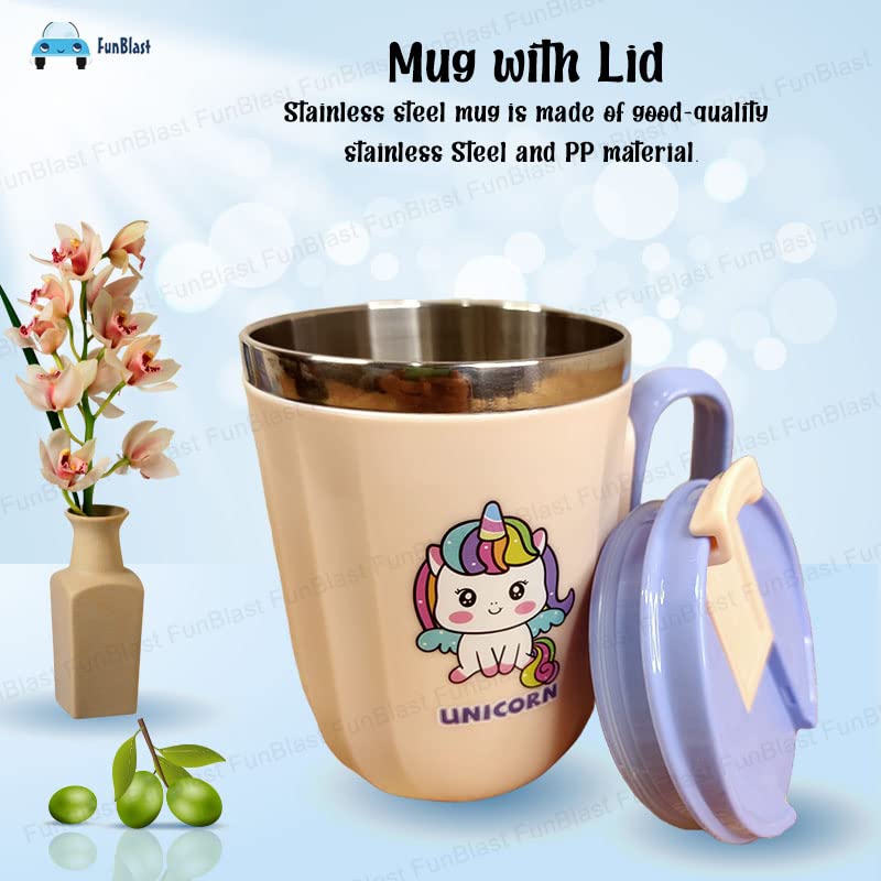 Stainless Steel Mug with Lid for Kids, Milk Mug for Kids Milk Drinking –  FunBlast