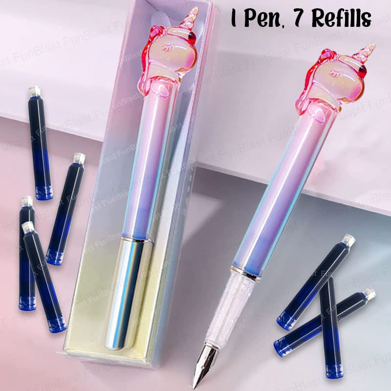 Fountain Pen Unicorn Fountain Pen Set, Medium Point Nib Fountain Pen set, Pen for School, Office, Kawaii Stationery Set, Birthday Return Gift (1