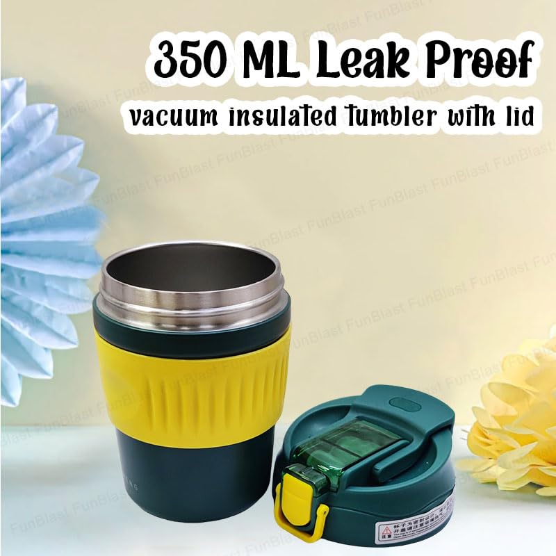 Vacuum Insulated Stainless Steel Travel Coffee Mug, 350 ML Leak Proof/Spill Proof Tumbler with Lid, Coffee Mug, Tumbler for Hot & Cold Drinks Travel Mug, Double-Walled Cup for Office, Home, Car