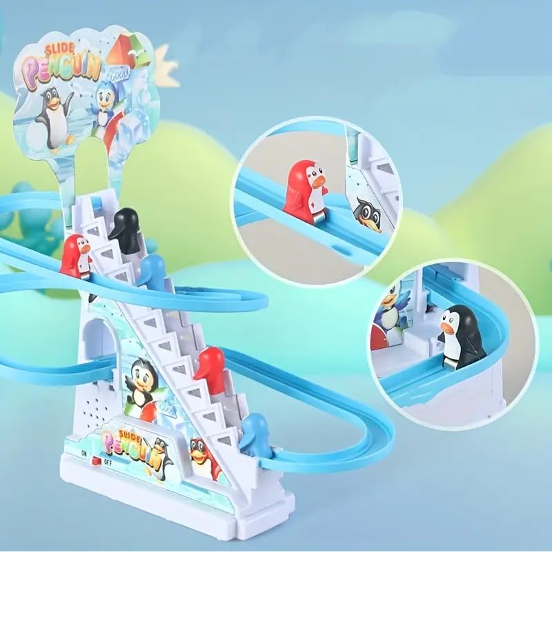 Penguin Slide Toy Set – Climbing Cartoon Race Track Set Little Lovely Penguin Slide Toy Escalator Toy with Music, Funny Automatic Stair, Musical Toys for Kids