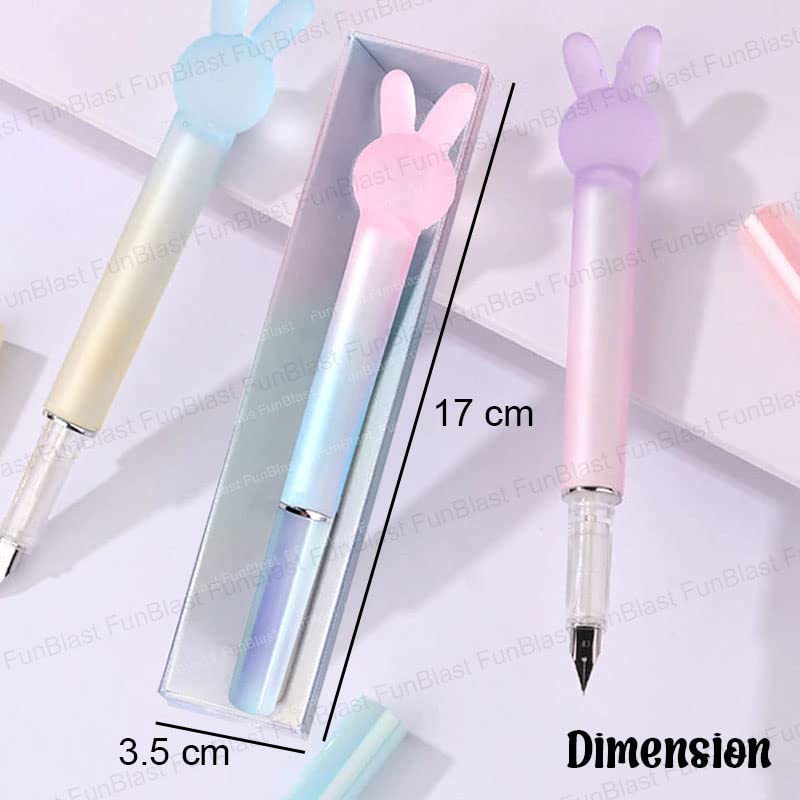 Medium Point Fountain Pen - Crystal Rabbit Pen Set for School Stationery Gift for Kids, Birthday Return Gift, Pen for School, Office, Kawaii Stationery Set (1 Pen, 7 Refills)