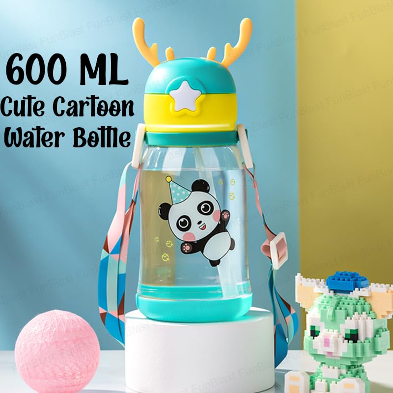 School Water Bottle for Kids - Cute Cartoon Water Bottle for kids, Sipper Bottle for Kids (600 ML) (Sea Green)