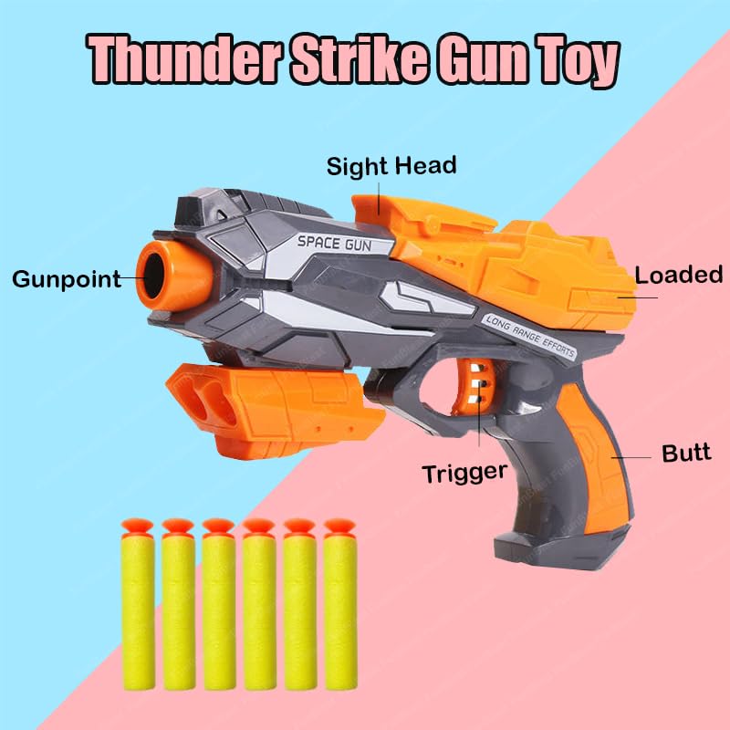 Thunder Strike Gun Toy - High Speed Manual Soft Bullet Gun with 6 Foam Bullets - Long Range Shooting Darts Gun Toy for Kids - Random Color