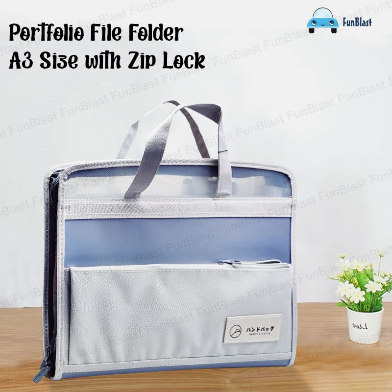 File Folder with Handle and Zipper Lock – A4 Size Folders for Documents, Documents File, Office Documents Certificates Holder with 12 Pockets (Grey)