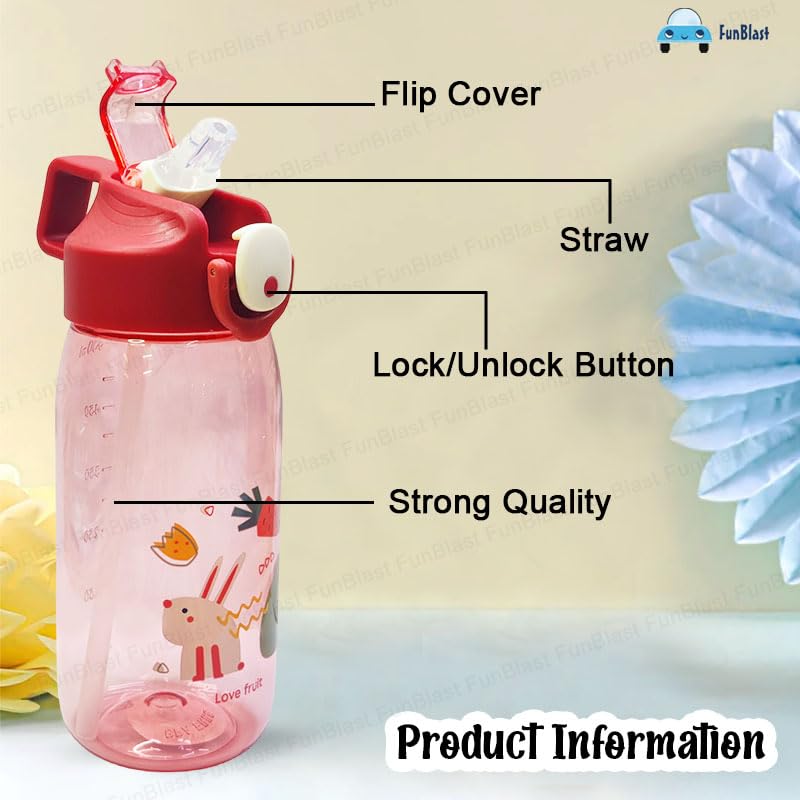 Cute Water Bottle with Straw for Kids – 550 ML