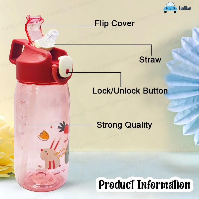 Cute Water Bottle with Straw for Kids – 550 ML – FunBlast