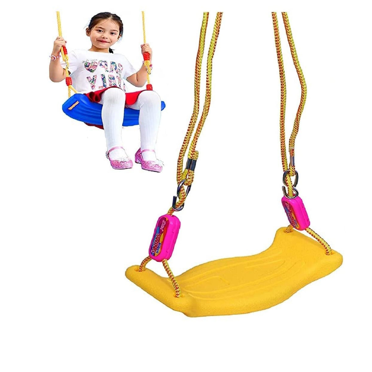 Swing for Kids – Adjustable Plastic Swing/Kid’s Jhula, Indoor and Outdoor Hanging Swing for 3+ Years Old Boys and Girls, Kid's Swing Seat with Hand Grip