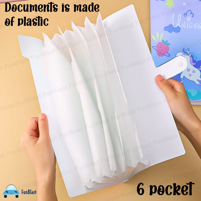 Unicorn File Folder with Button Lock – Pack of 4 Pcs Unicorn Theme Certificates Holder with 6 Pockets, Office Documents File, Expandable Folders for Documents (Pack of 4)