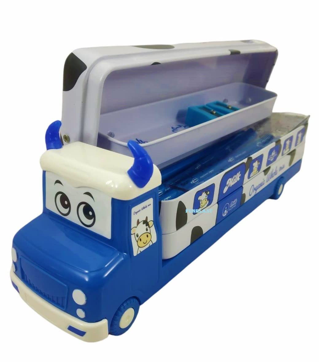 Pencil Box for Kids Bus with Moving Tyres & Sharpener for Kids Truck Geometry Box for Kids