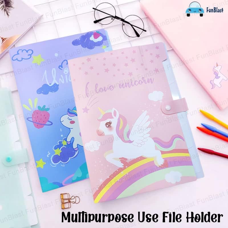 Unicorn File Folder with Button Lock – Pack of 12 Pcs Unicorn Theme Certificates Holder with 6 Pockets, Office Documents File (12 Pcs; Multicolor)