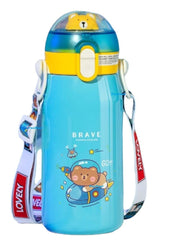 Cartoon Design Hot and Cold Water Bottle for Kids - Double Walled Vacuum Insulated Stainless Steel Bottle, Double-Wall Thermos Flask with Straw (530 Ml)