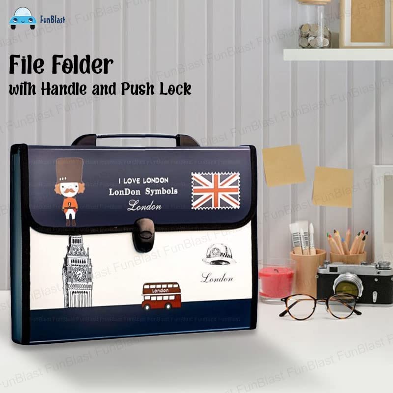 File Folder with Handle and Push Lock – Office Documents File, Certificates Holder with 12 Pockets, File Folder, Folders for Documents (Random Color)