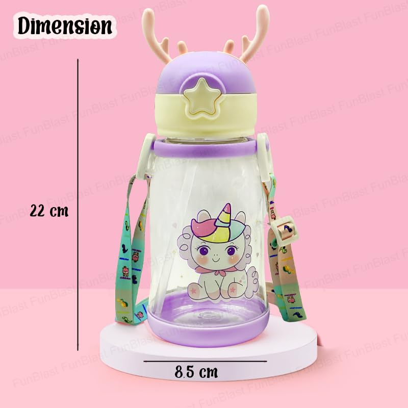 School Water Bottle for Kids - Cute Cartoon Water Bottle for kids, Sipper Bottle for Kids (600 ML) (Purple)