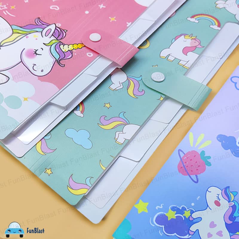 Unicorn File Folder with Button Lock – Pack of 2 Pcs Unicorn Theme Certificates Holder with 6 Pockets, Office Documents File, Expandable Folders for Documents (Pack of 2)