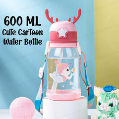 School Water Bottle for Kids - Cute Cartoon Water Bottle for kids, Sipper Bottle for Kids (600 ML) (Pink)