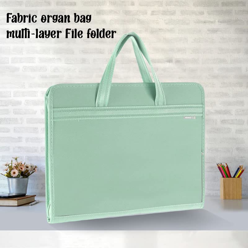 Portfolio File Folder A3 Size with Zip Lock – 12 Pockets File Folder, Big Size Professional File Storage Bag, Travel File Organizer Bag (Green)