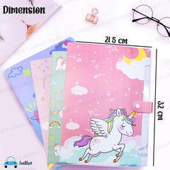 Unicorn File Folder with Button Lock – Pack of 12 Pcs Unicorn Theme Certificates Holder with 6 Pockets, Office Documents File (12 Pcs; Multicolor)