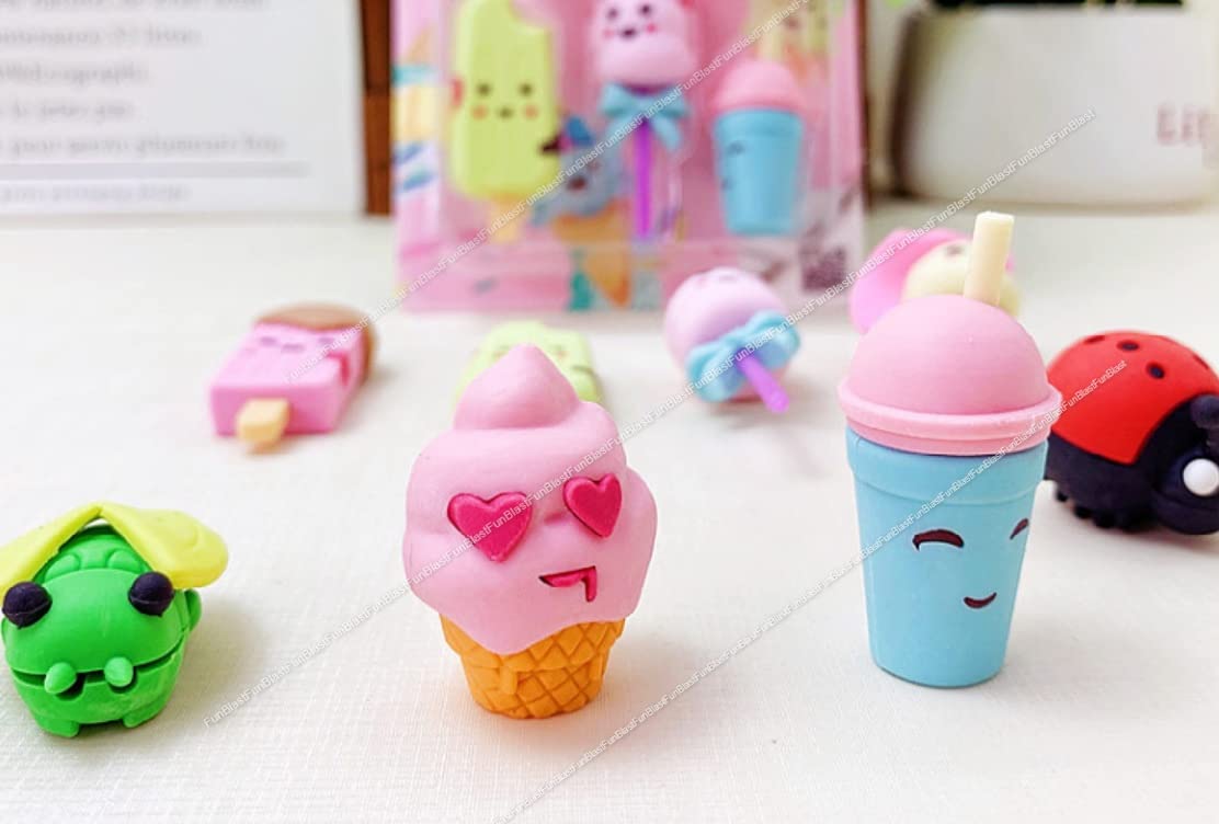 Eraser for Kids – Ice-Cream Theme Erasers Set for Kids, Eraser for Kids Eraser Set for Return Gift, Stationary Set for Kids, Rubber Eraser for Kids