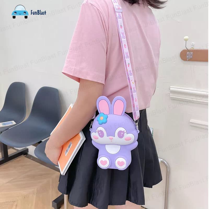 Bunny Sling Bag with Key Ring, Comb and Mirror – silicone Mini Bag for Girls, Fancy Bag for Girls, Purse, Stylish Cross Body Bag with Adjustable Strap, Korean Bag for Girls