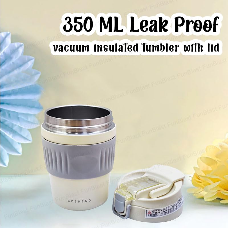 Vacuum Insulated Stainless Steel Travel Coffee Mug, 350 ML Leak Proof/Spill Proof Tumbler with Lid, Coffee Mug, Tumbler for Hot & Cold Drinks Travel Mug, Double-Walled Cup for Office, Home, Car