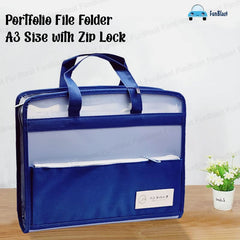 File Folder with Handle and Zipper Lock – A4 Size Folders for Documents, Documents File, Office Documents Certificates Holder with 12 Pockets (Blue)